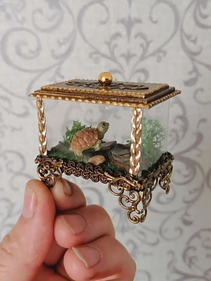 Turtle terrarium. Puppet miniature.1:12 scale.
