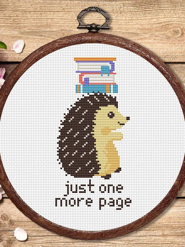 Just One More Page Cross Stitch Pattern, Hedgehog Cross Stitch, Books Cross Stitch Pattern, So Many Books Cross Stitch Patterns #qt005