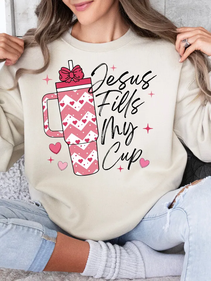 Valentine Jesus Fills My Cup Png, psalm 23:5 png, Valentine Christian png, bible verse design, Valentine png design, Jesus sublimation