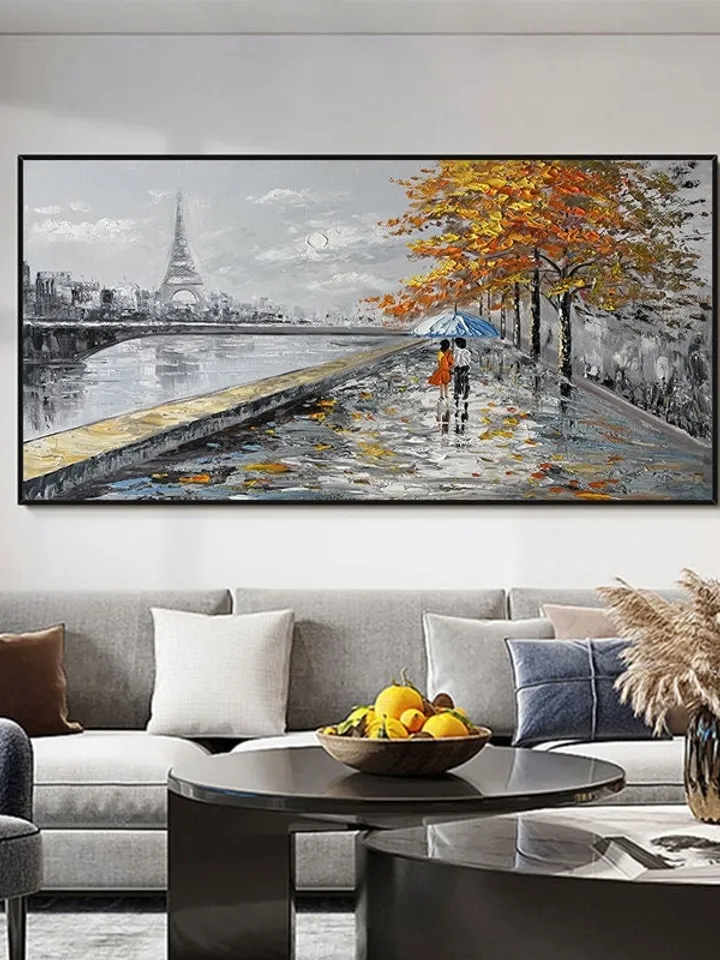 Paris Painting on Canvas, Original Art, Eiffel Tower Painting, Large Wall Art Abstract Art, Landscape, Cityscape Painting, Living Room Décor