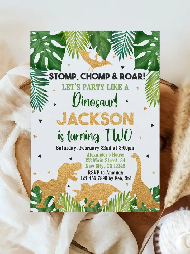 Dinosaur Birthday Invitation EDITABLE, Two Wild Birthday Invite, 2nd Dinosaur Party Invite Printable, Roar Invitation Instant Download