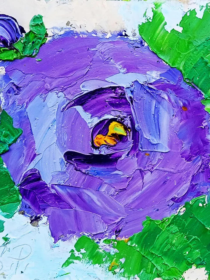 Rose Painting Cornflower Original Art Impasto Oil Painting 4x4 Impasto Rose Wall Art Floral Meadow Painting Field
