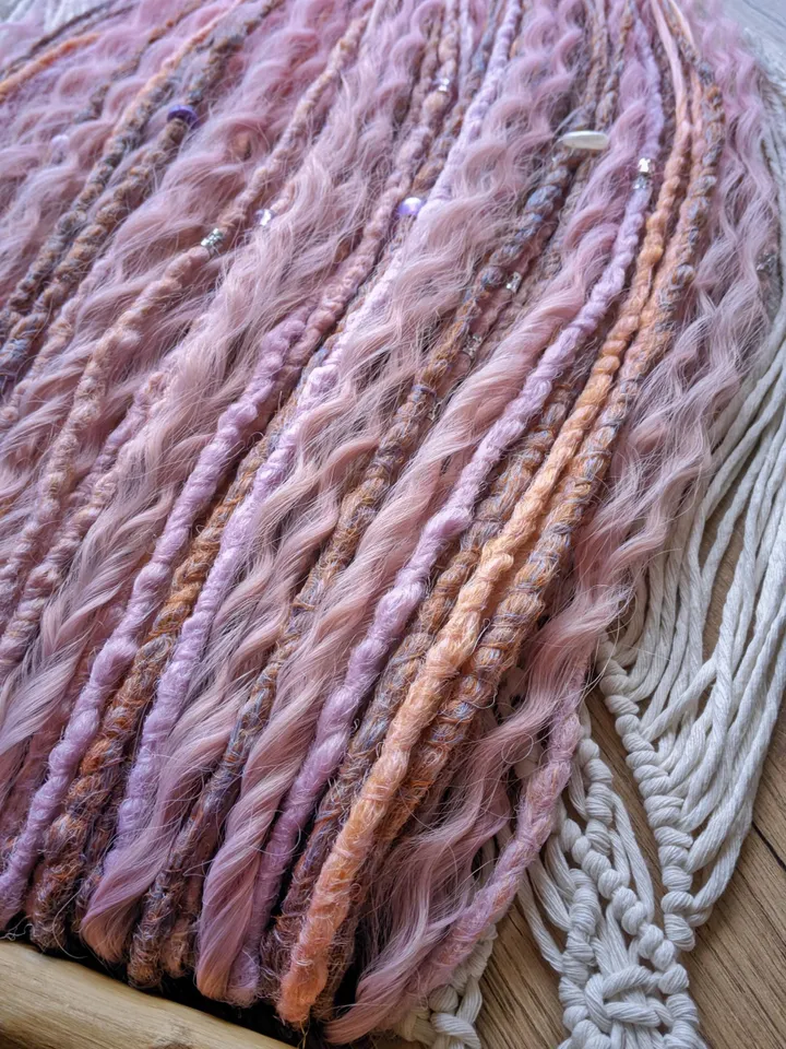 Ready to ship Full set of dreadlock extensions Pastel Double Ended dreads with curls and accessories