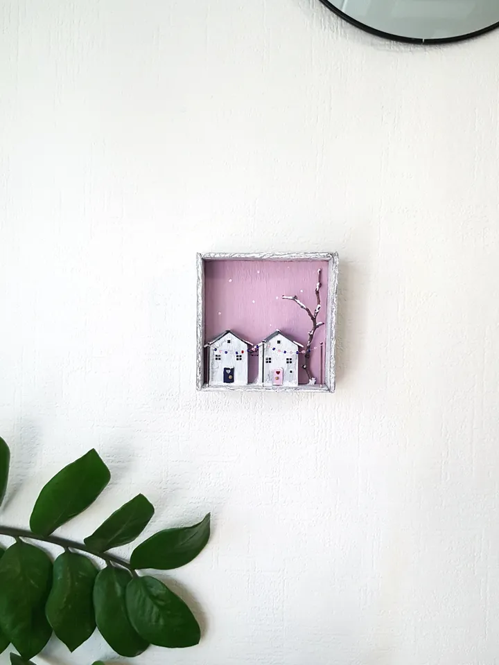 Miniature Christmas Houses Shadow Box 3D painting