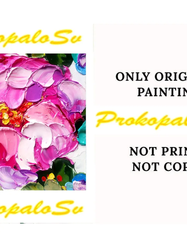 Peony Painting Flower Original Art Impasto Painting Peonies Small Flowers Wall Art by ArtProkopaloSv