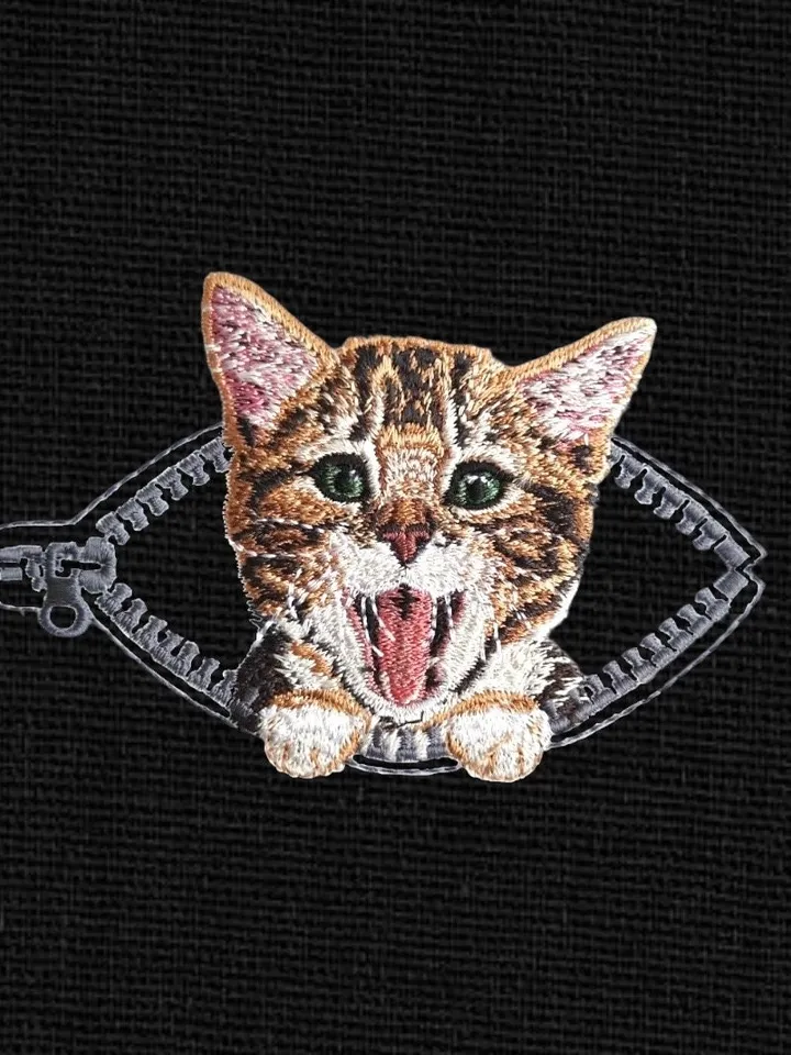 Kitten in a zipper pocket Miniature realistic machine embroidery design Pet design kitten realistic pattern cat embroidery motif