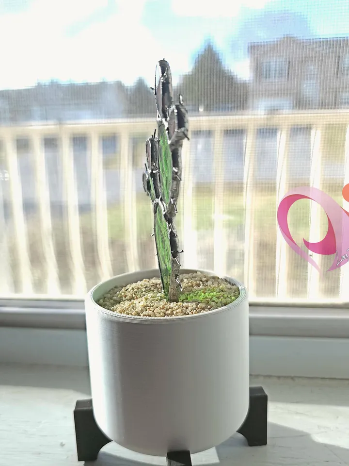 Real Stained Glass Prickly Pear Cactus Suncatcher in Cute Pot for Small Windowsill Paddle Cactus Gift for Plant Lovers No Kill Succulent