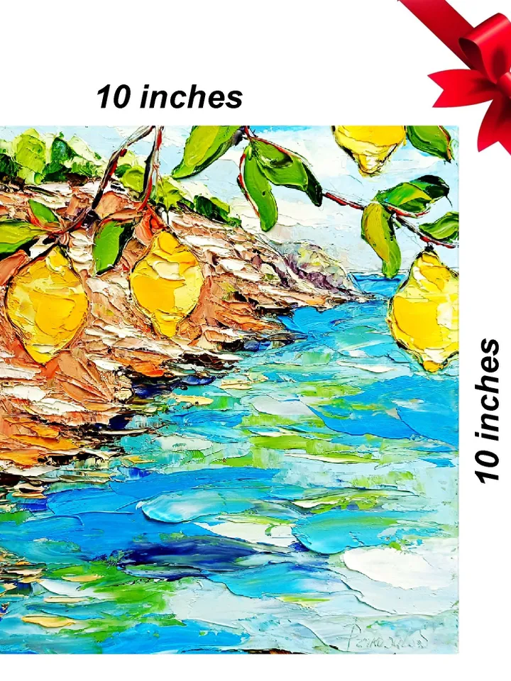 Italy Painting Lemon Original Art Impasto Oil Painting Coastal Painting Seascape Painting Sorrento Abstract Italy Painting by ArtProkopaloSv