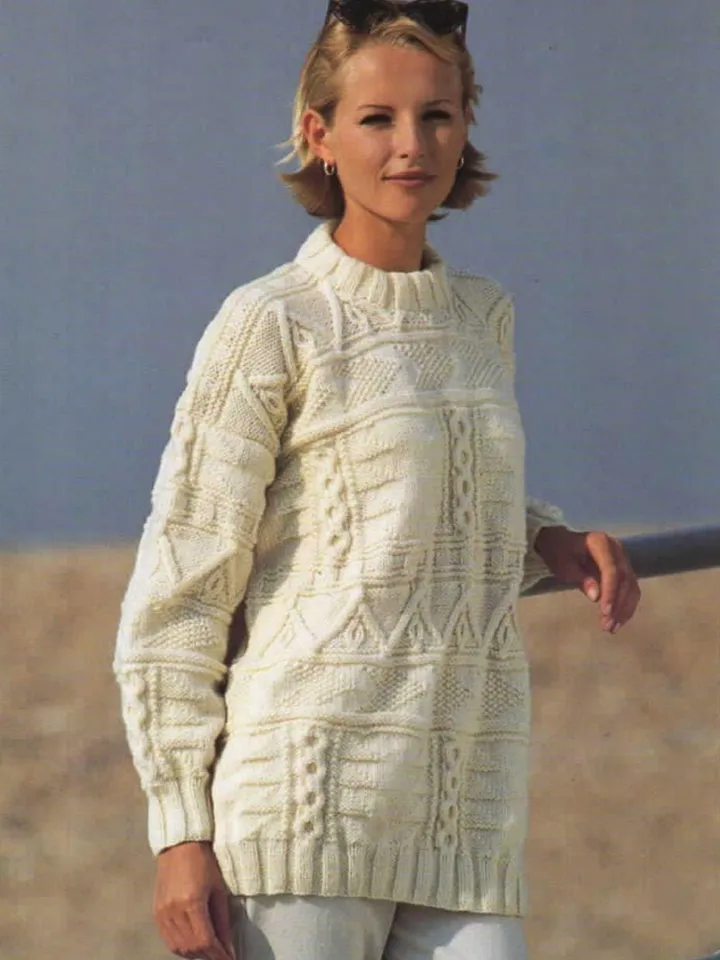 Cable sweater knitting pattern long women sweater tunic aran Worsted pdf instant download