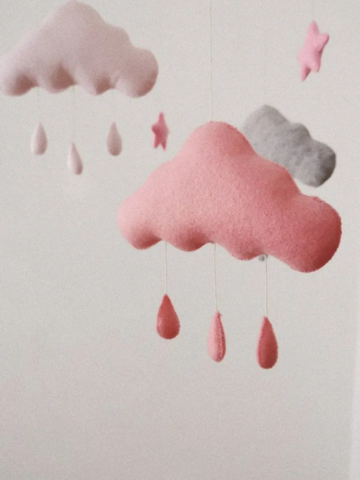 Three Cloud and stars Baby Mobile, Nursery Decor