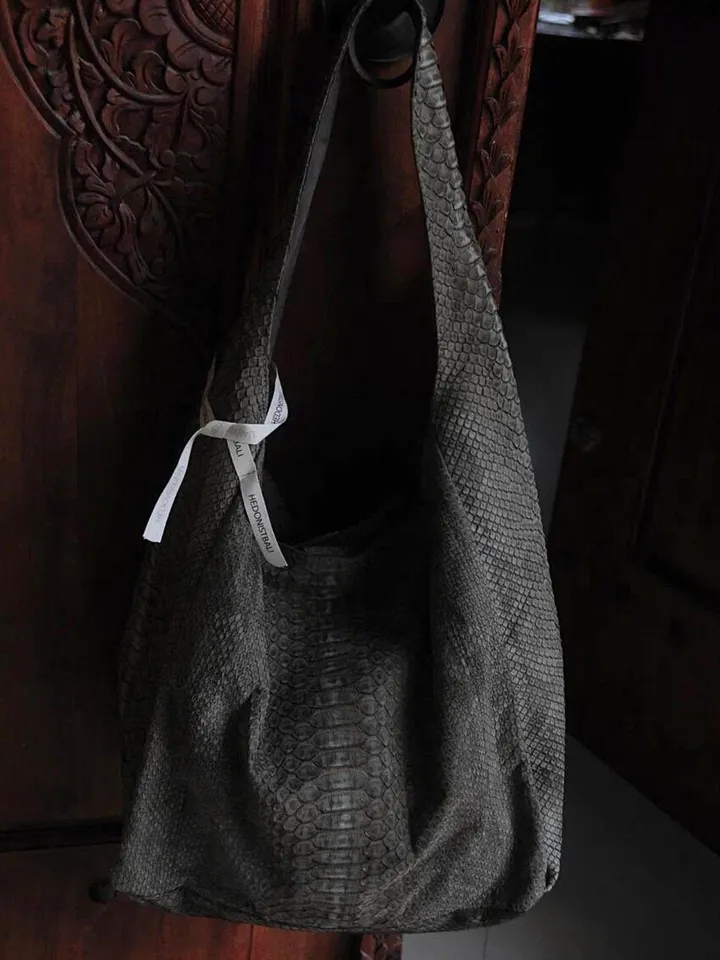 Big Soft Hobo Classy Sport Woman Bag | Purse Genuine Python Skin | Grey Riva Elegant Leather Designer Soft Bag Snake | exotic leather purse