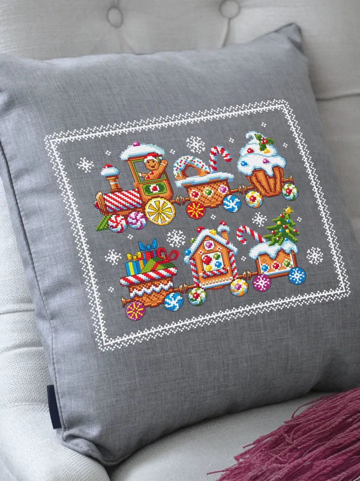 Christmas gingerbread cross stitch pattern download PDF Christmas train cross stitch, Holiday embroidery beginner Sweet Christmas candy #N80