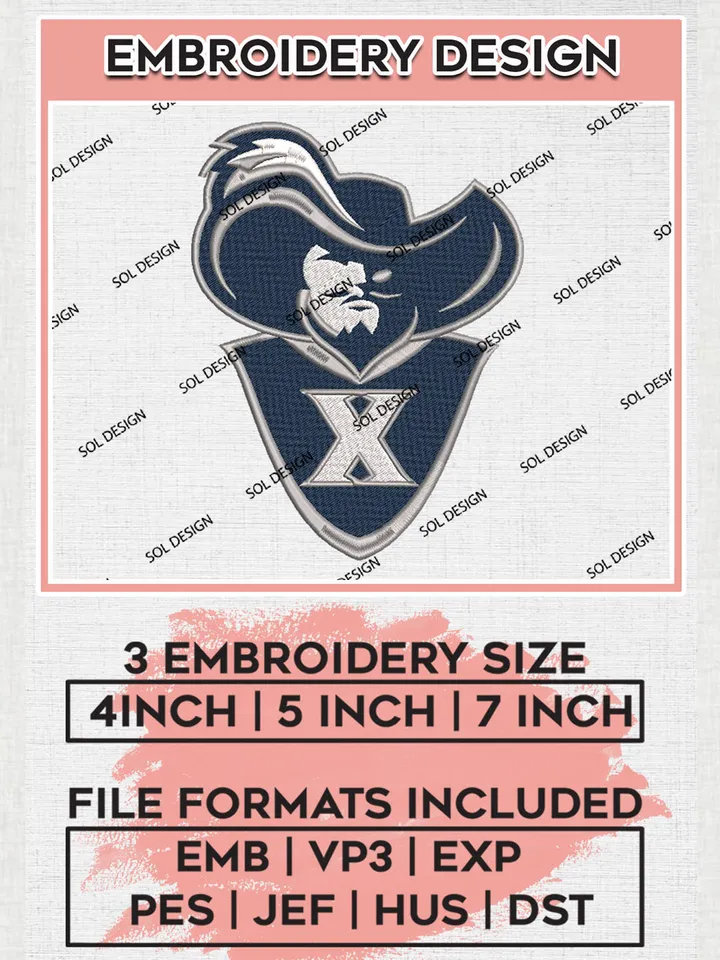 Xavier Musketeers Embroidery Designs, NCAA Logo Machine Embroidery Files, NCAA Xavier Musketeers Logo, NCAA Embroidery Designs, Machine Embroidery Designs, Digital Download