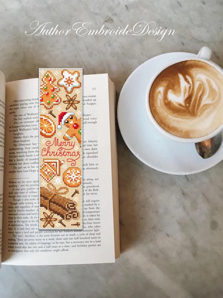Christmas bookmark cross stitch pattern PDF download Christmas gingerbread cross stitch, Bookmark pattern digital PDF, Christmas spice #N381
