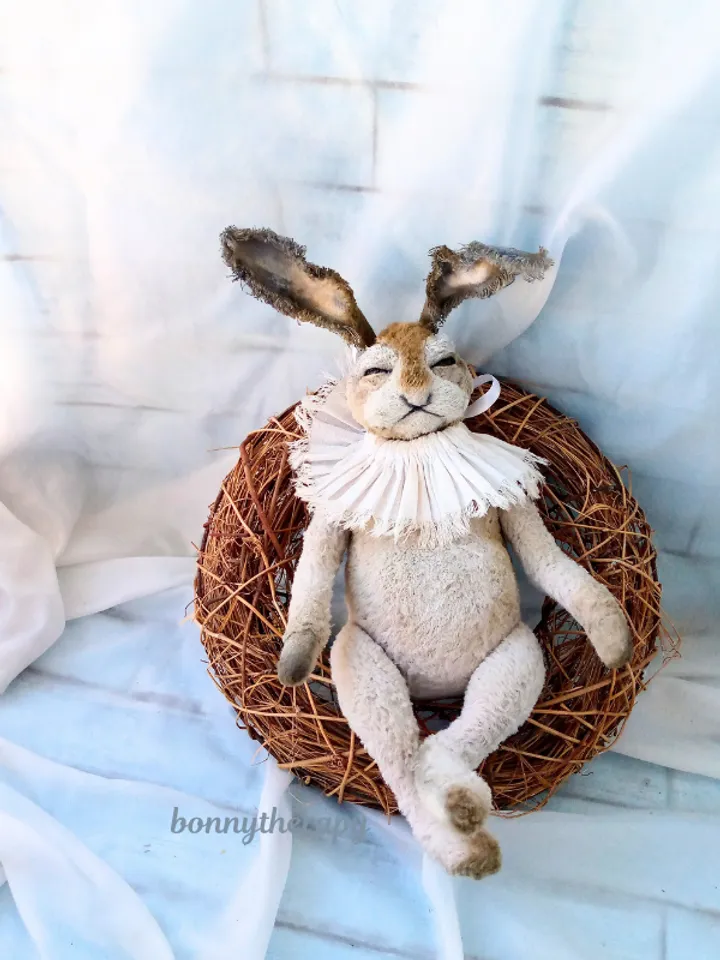 Teddy bunny 6.3 inches sitting, plush rabbit in teddy style .