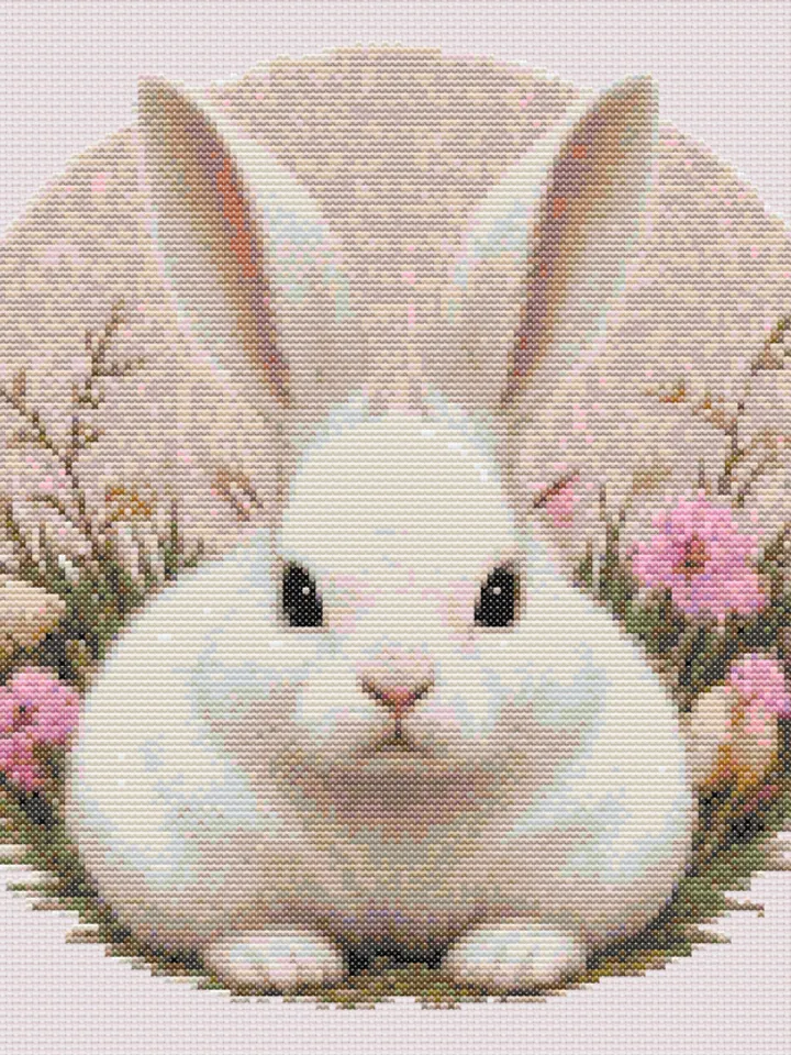 Bunny In Flowers Cross Stitch Pattern PDF