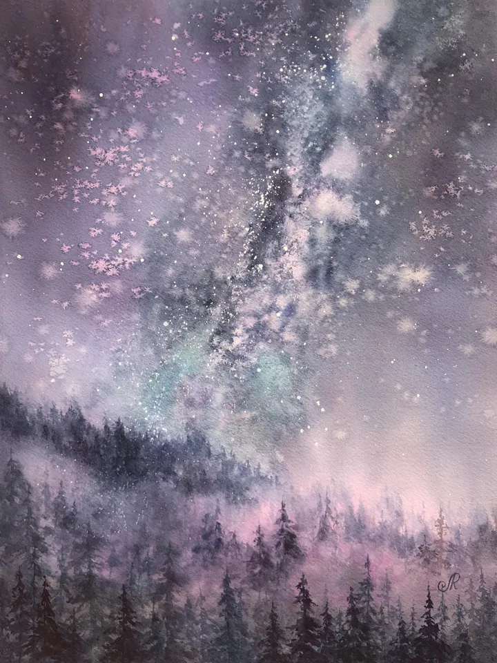Space Painting Night Sky Wall Art Original Watercolor Painting Stars Wall art