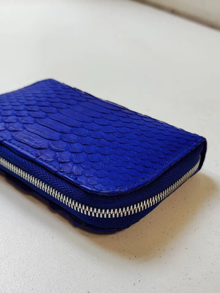 Genuine python skin electric blue wallet | Small wallet | Exotic leather women wallet | Snake trendy Wallet | Snakeskin designer wallet