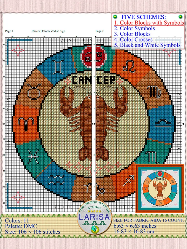 Cancer Cross Stitch Pattern | Cancer Zodiac Sign
