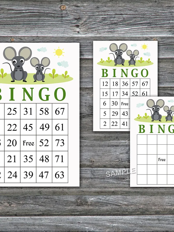 Mouse bingo cards,Mouse bingo game,Mouse printable bingo cards,60 Bingo Cards,INSTANT DOWNLOAD--344