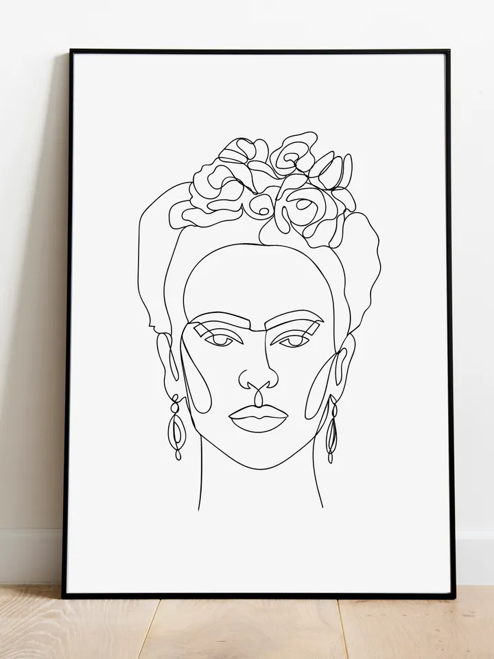 Frida Kahlo portrait single line sketch.