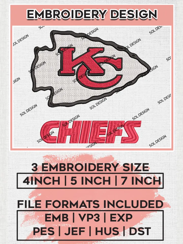 Kansas City Chiefs Football Embroidery files, Chiefs NFL Logo Embroidery files, NFL Teams, Football, Digital Download | EMB_SPORT_12
