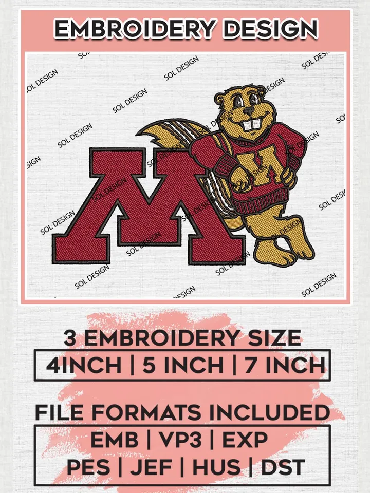 NCAA Minnesota Golden Gophers Team Logo Machine Embroidery Design, NCAA Minnesota Golden Gophers Team Design Design files, NCAA Team Embroidery Designs, NCAA Machine Embroidery Designs, Digital Download