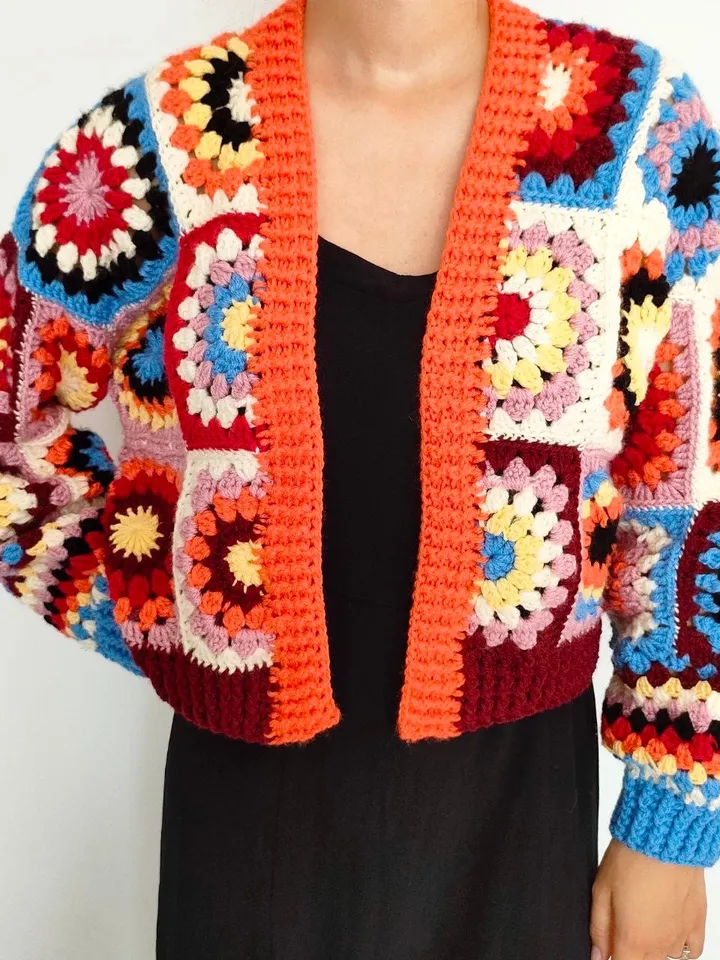 Granny Cardigan crochet pattern, granny squares cardigan, colorful cardigan crochet pattern instant download