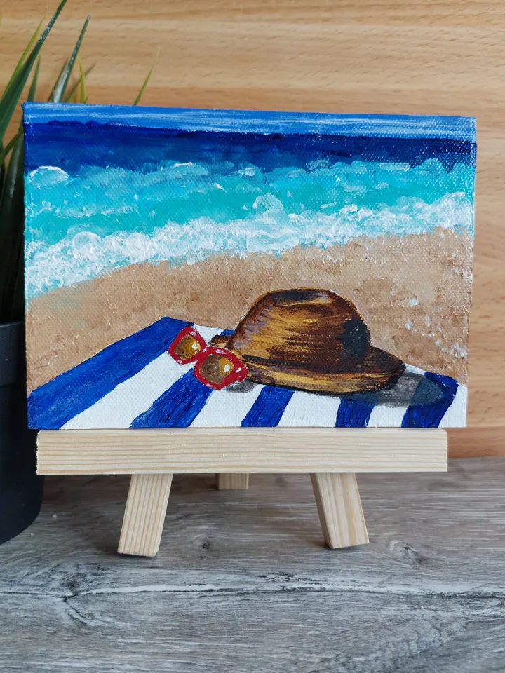 Mini painting with the image "On the seashore", Original design, Painting on the panel