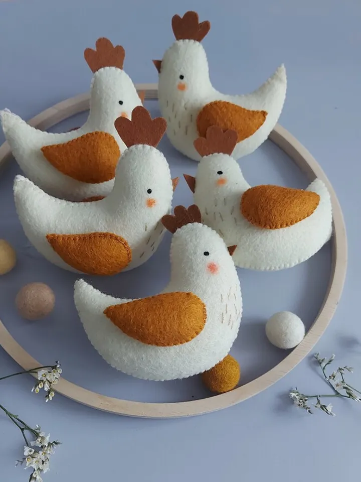 Felt Chicken ornament SET of two for Easter decor