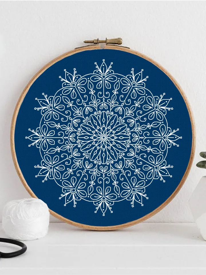 Floral mandala blackwork pattern PDF Blackwork mandala embroidery download PDF, Mandala cross stitch, Backstitch chart Mandala ornament #W12