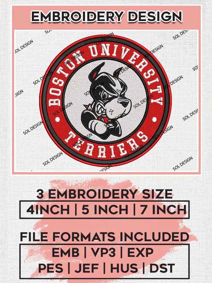 NCAA Boston University Terriers Round Logo Embroidery, NCAA Boston University Terriers Logo Embroidery files, NCAA Teams, Machine embroidery designs, Digital Download
