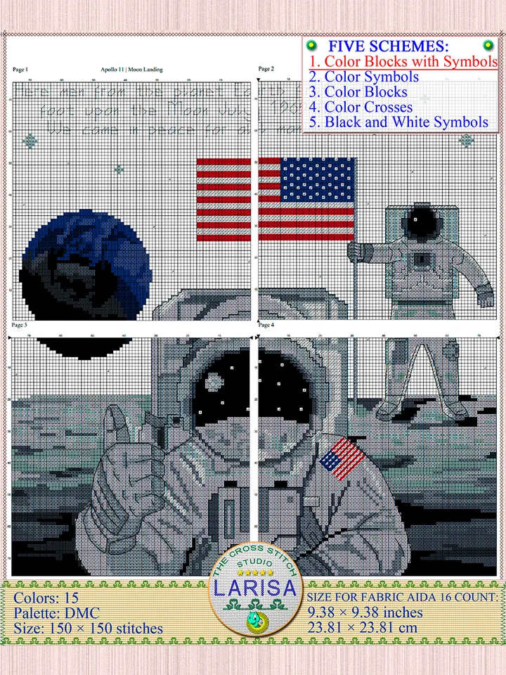 Apollo 11 Cross Stitch Pattern | Moon Landing | Lunar Landing