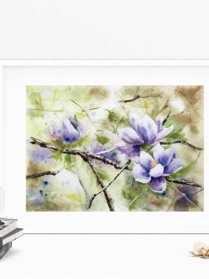 Flowers Original Painting Flora Watercolor Art Spring Wall Art Blooming Trees