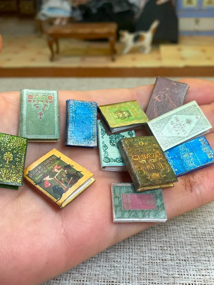 A set of books for filling bookcases in scale 1:12. Imitation books. Handmade. Dollhouse miniature. 30 books.