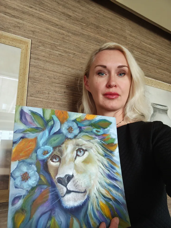 Lion Original Painting Animal Art Modern Artwork Bright Floral Multicolored Lion Wall Painting Lion Head Abstract Painting Room Decor 10x10 inches By OlgaSokolovaArt