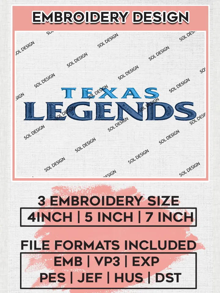 NBA Texas Legends Team Writing Logo Embroidery Designs, NBA G League Team Embroidery Files, Basketball Machine Embroidery Designs, NBA Texas Legends Team Logo, Sport Machine Embroidery Design, Digital Download
