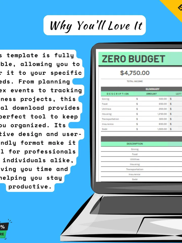 Zero-Based Budget Template, Google Sheets Finance Planner, Digital Download,Easy-to-Use Budgeting Tool for Personal Family Finances