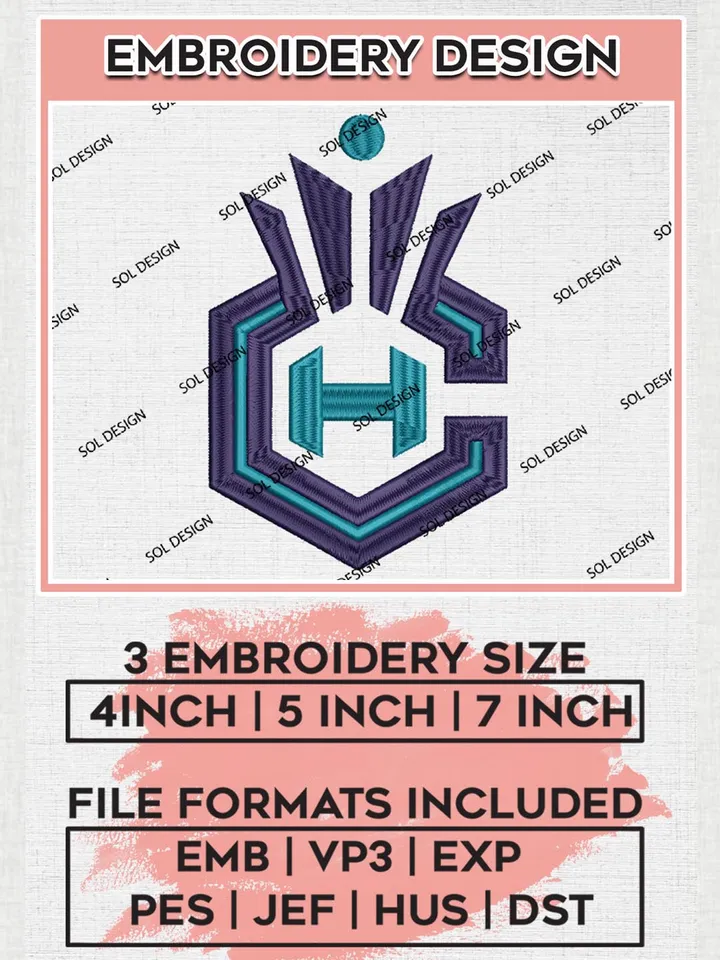 Charlotte Hornets Embroidery Designs, NBA Logo Embroidery Files, NBA Hornets, Machine Embroidery Pattern