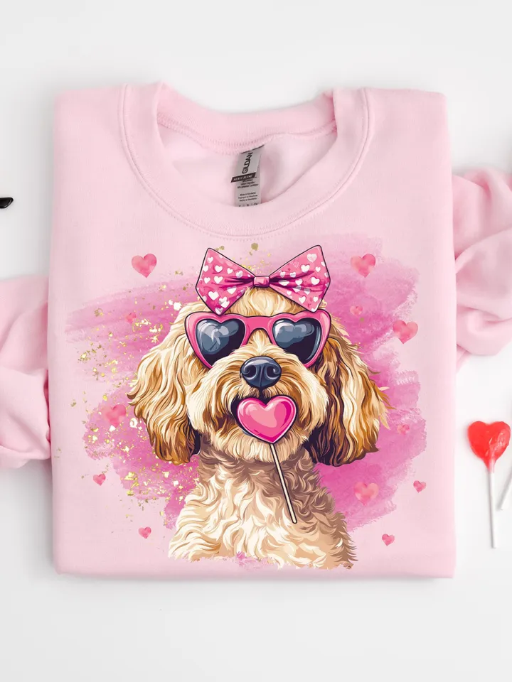 Goldendoodle Coquette PNG Coquette Valentines PNG Doodle Mom Coquette PNG Goldendoodle Sublimation Shirt Design Pink Dog Coquette Bow