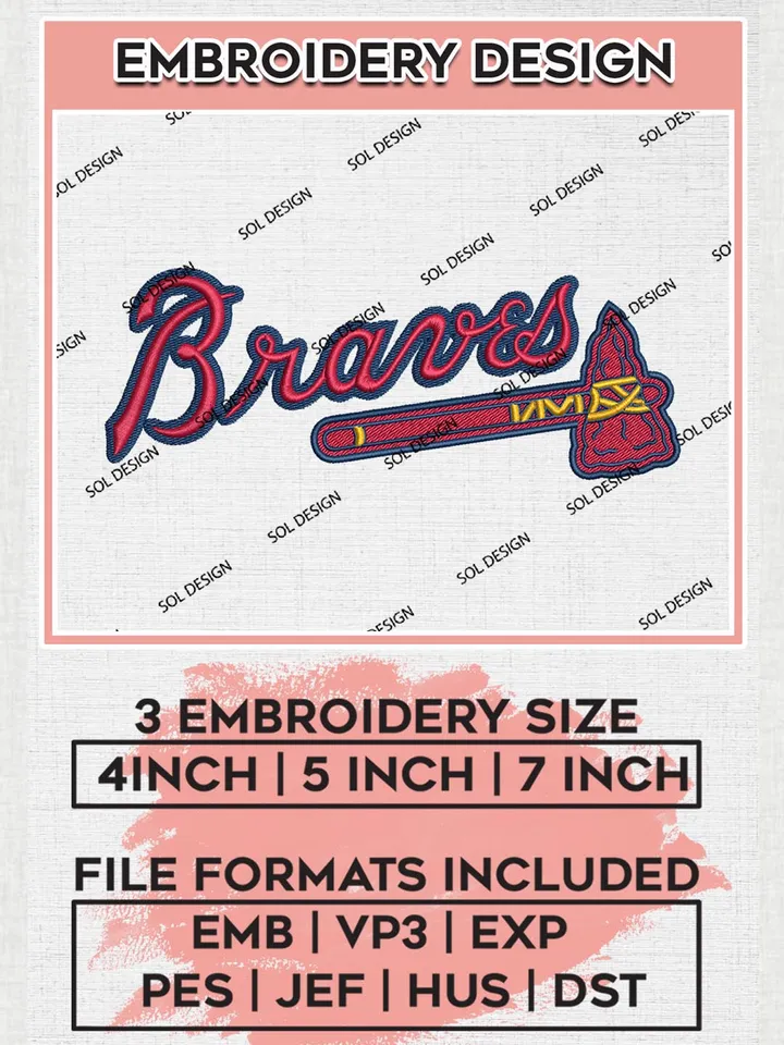 MLB Braves Axe Logo Embroidery Files, MLB Atlanta Braves Team Embroidery, MLB Teams, 3 sizes, MLB Machine embroidery designs, Digital Download