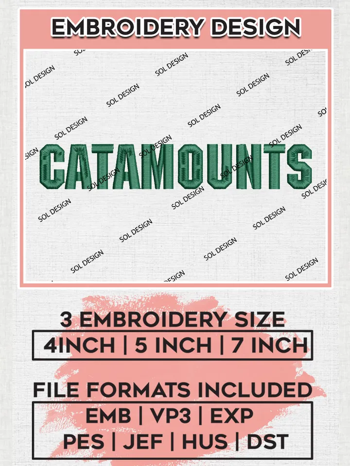 NCAA Catamounts Football Team WritingLogo Embroidery Design Files, NCAA Vermont Catamounts Machine Embroidery, NCAA Teams, 3 sizes, NCAA Machine embroidery designs, Digital Download