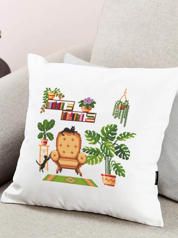 Plant cross stitch pattern download PDF Monstera cross stitch, Potted plants pattern digital PDF, Floral cross stitch, Home sweet home #P25