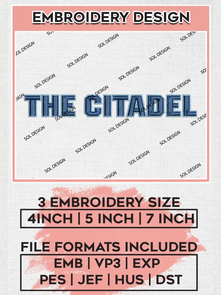 NCAA The Citadel Team Writing Logo Embroidery Design Files, NCAA The Citadel Bulldogs Machine Embroidery, NCAA Teams, 3 sizes, NCAA Machine embroidery designs, Digital Download