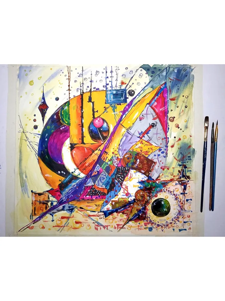 Kandinsky Style Painting Original Art Abstract Wall Art Above Sofa Art 13 by 13.5 Kandinsky Painting by TatianaArtShop