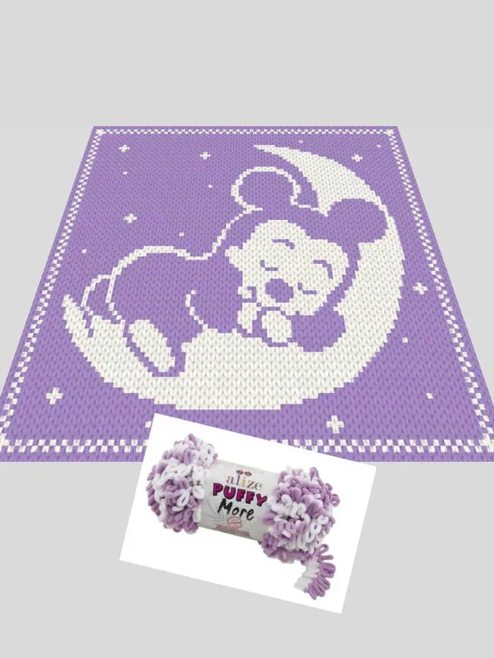 Loop yarn Finger knitted Mickey on the Moon blanket pattern