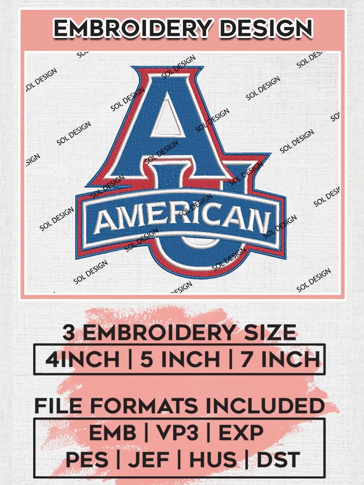 NCAA American AU Eagles Team Logo Machine Embroidery Design, NCAA American University Eagles Team Design Design files, NCAA Team Embroidery Designs, NCAA Machine Embroidery Designs, Digital Download