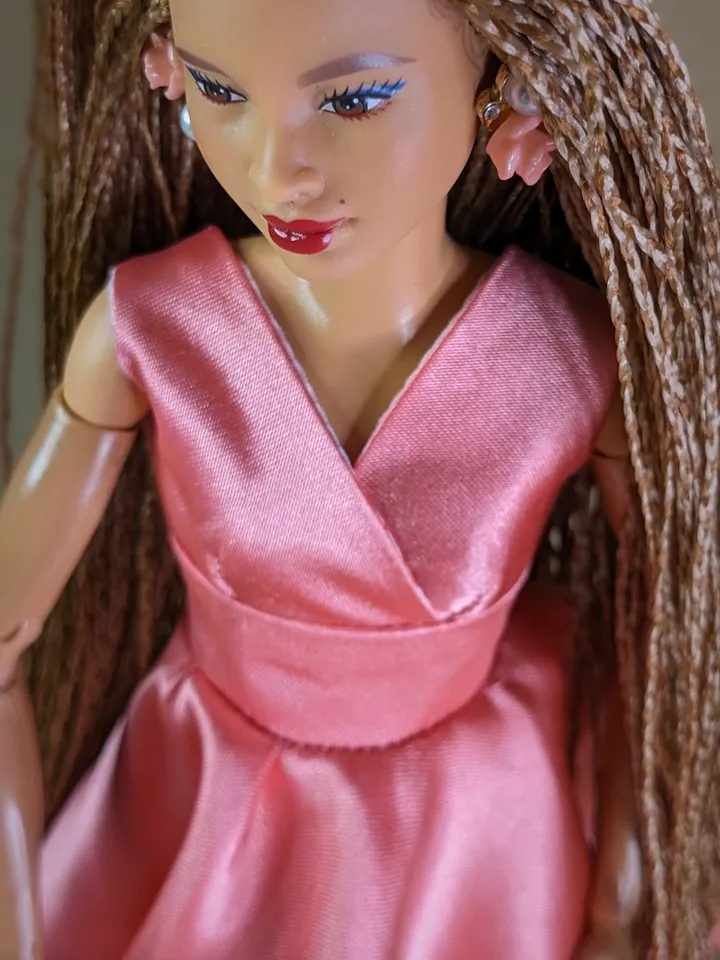 Handmade pink satin dress for 1/6 scale 11.5-inch fashion dolls | Formal Doll Gown