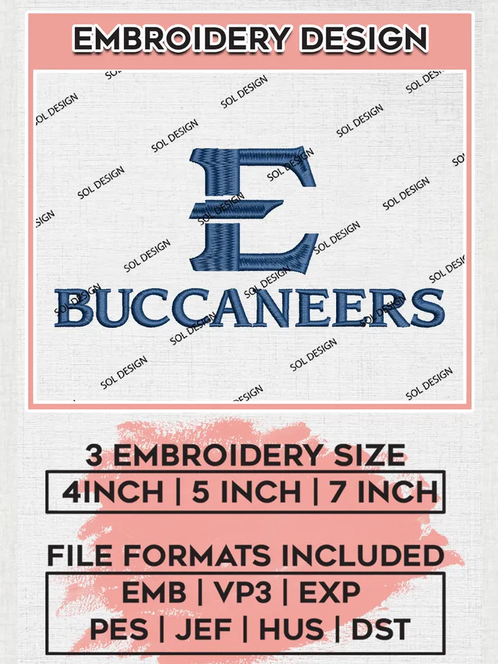 NCAA Buccaneers Team Writing Logo Embroidery Design Files, NCAA East Tennessee State Buccaneers Machine Embroidery, NCAA Teams, 3 sizes, NCAA Machine embroidery designs, Digital Download