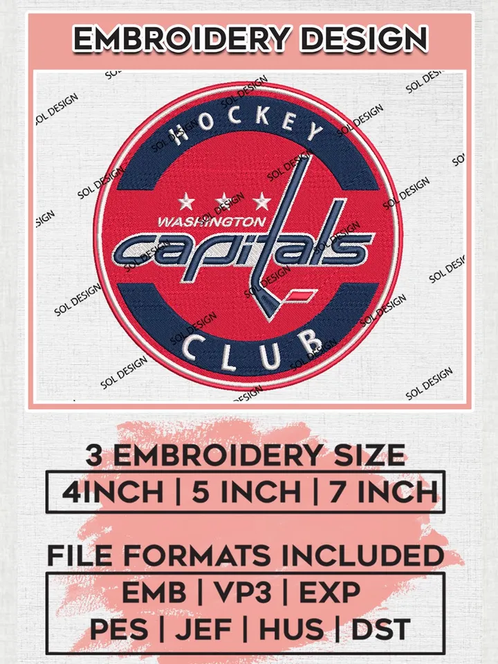 Washington Capitals NHL Hockey Clubs Logo Embroidery Files, NHL Washington Capitals Team Embroidery Designs,  NHL Embroidery Designs, NHL Machine Embroidery Designs, Digital Download